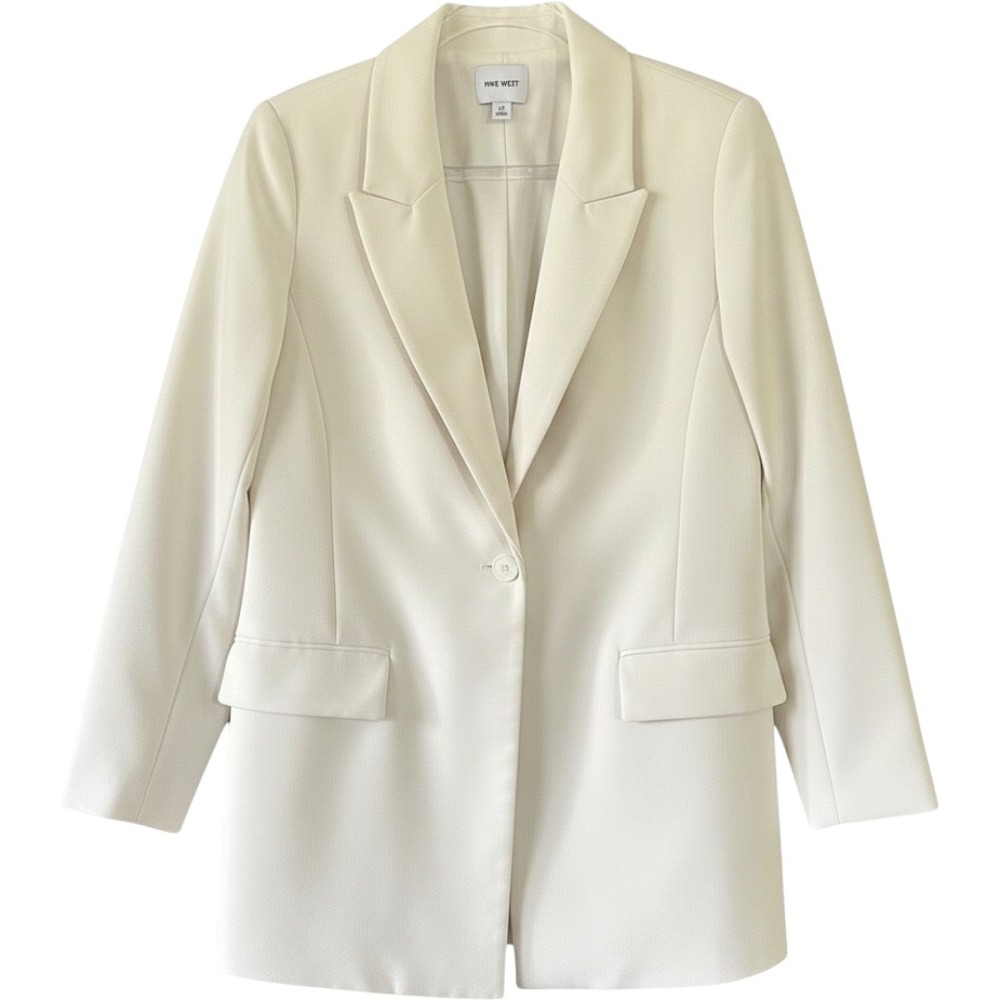 Nine West Womens Single Button Blazer White Cream Professional Jacket Size M